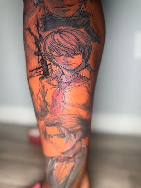 Anime + Black & Grey anime tattoo on Calf by Edwaun_Randall on TattMe