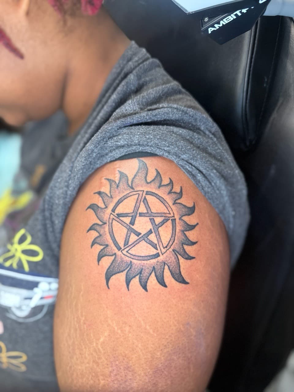 Black-work + Symbolic pentagram tattoo on Upper Arm by Edwaun_Randall on TattMe