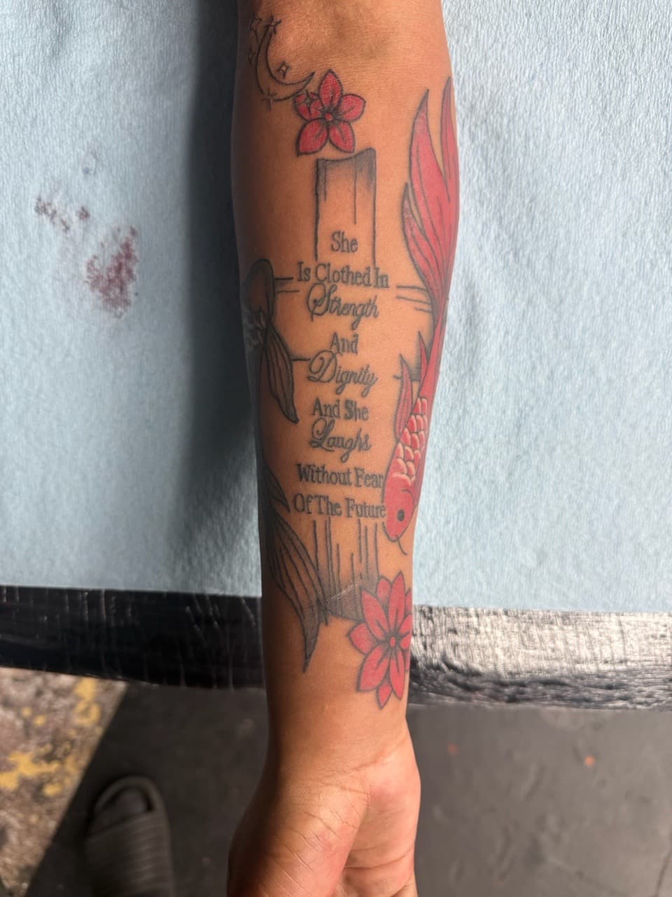 Color + Illustrative koi fish tattoo on Forearm by Edwaun_Randall on TattMe