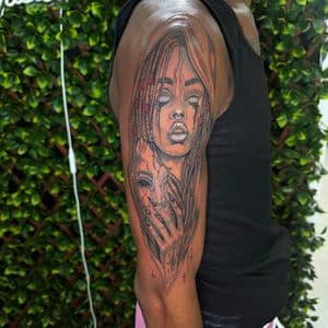 Black & Grey + Illustrative woman tattoo on Half Sleeve by Edwaun_Randall on TattMe