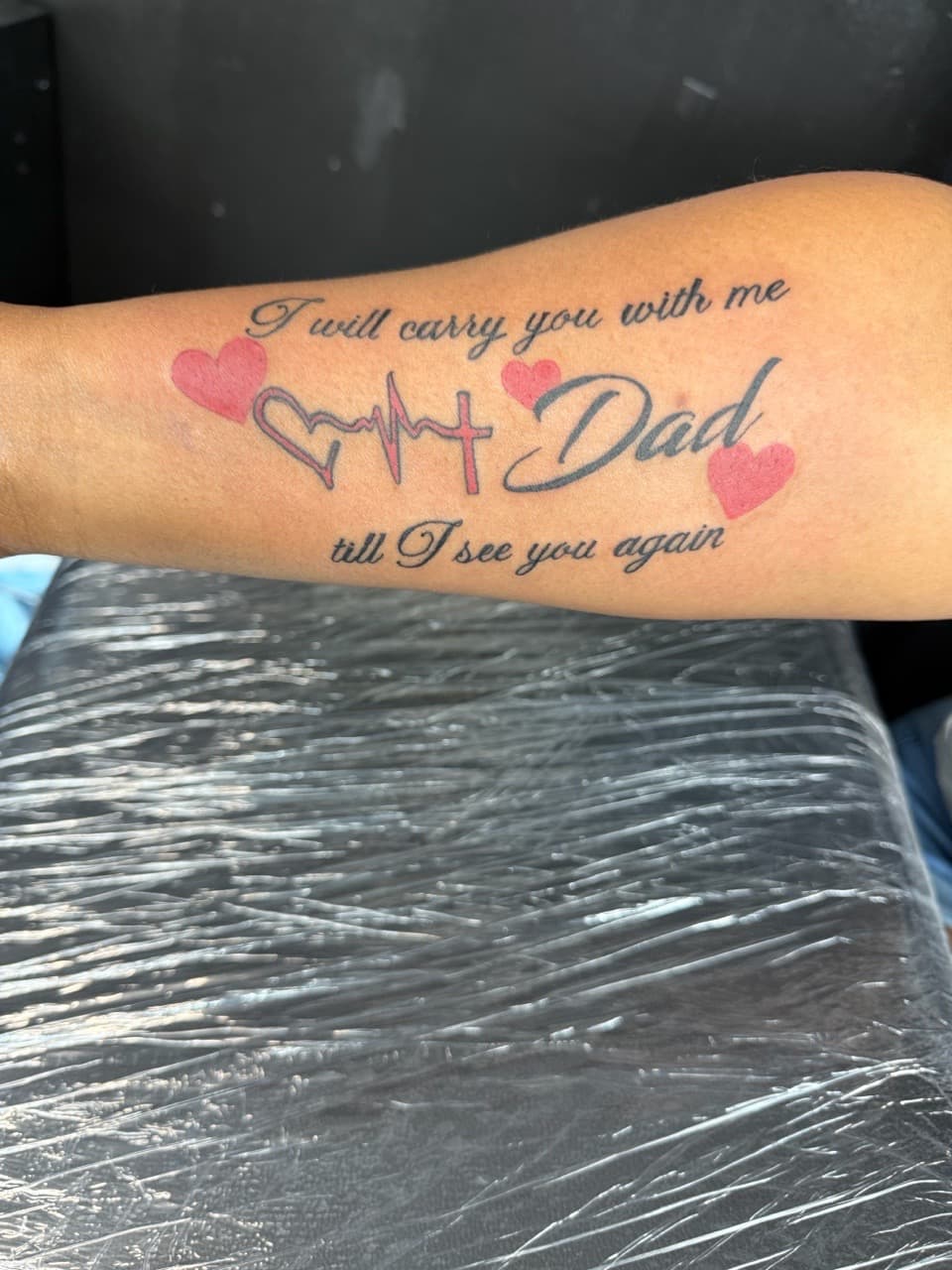 Lettering + Script hearts tattoo on Forearm by Edwaun_Randall on TattMe