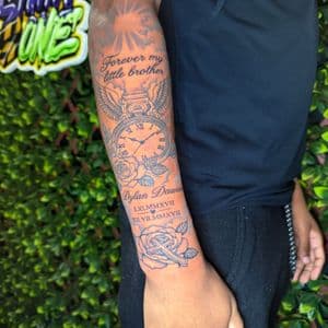 Black & Grey + Lettering pocket watch tattoo on Forearm by Edwaun_Randall on TattMe