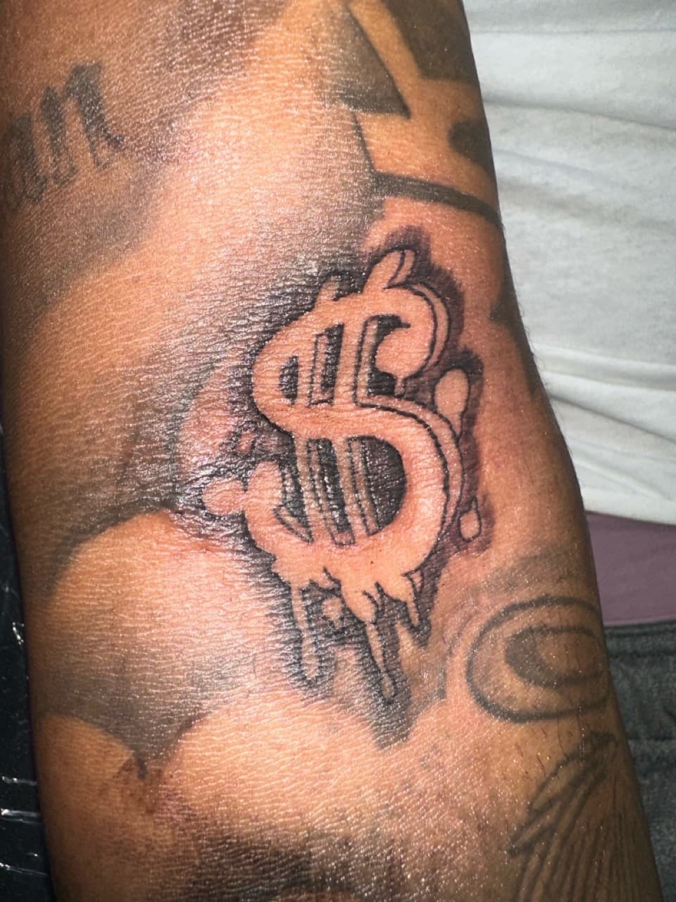 Black-work + Line-work dollar sign tattoo on Forearm by Edwaun_Randall on TattMe