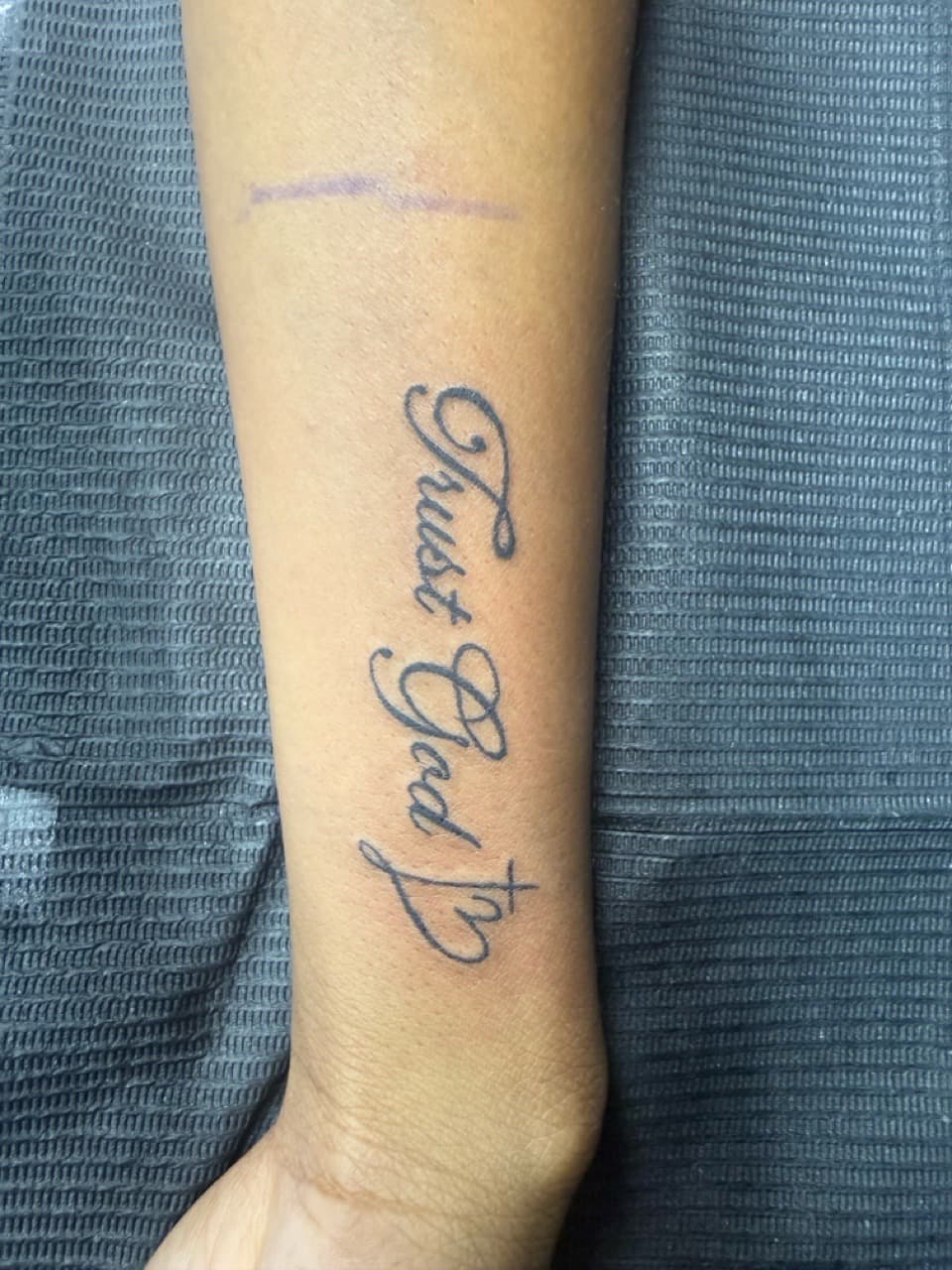 Lettering + Script trust tattoo on Forearm by Edwaun_Randall on TattMe