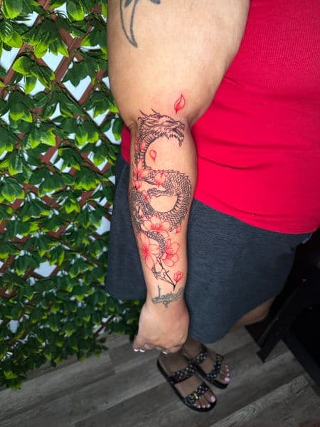 Japanese + Illustrative dragon tattoo on Half Sleeve by Edwaun_Randall on TattMe
