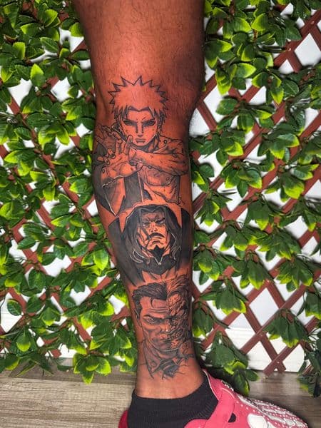 Anime + Illustrative pain tattoo on Calf by Edwaun_Randall on TattMe
