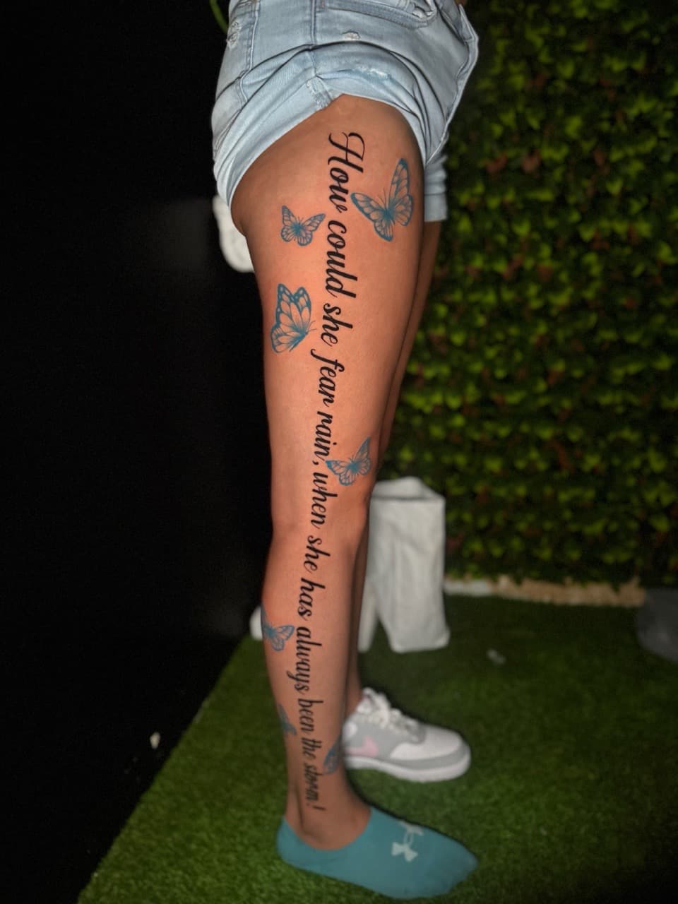 Lettering + Script quote tattoo on Thigh by Edwaun_Randall on TattMe