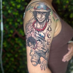 Anime + Illustrative flames tattoo on Upper Arm by Edwaun_Randall on TattMe