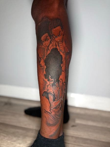 Anime + Black-work huey tattoo on Calf by Edwaun_Randall on TattMe