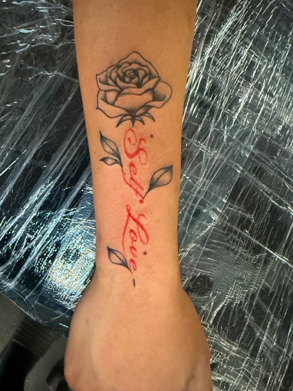 Lettering + Floral rose tattoo on Forearm by Edwaun_Randall on TattMe