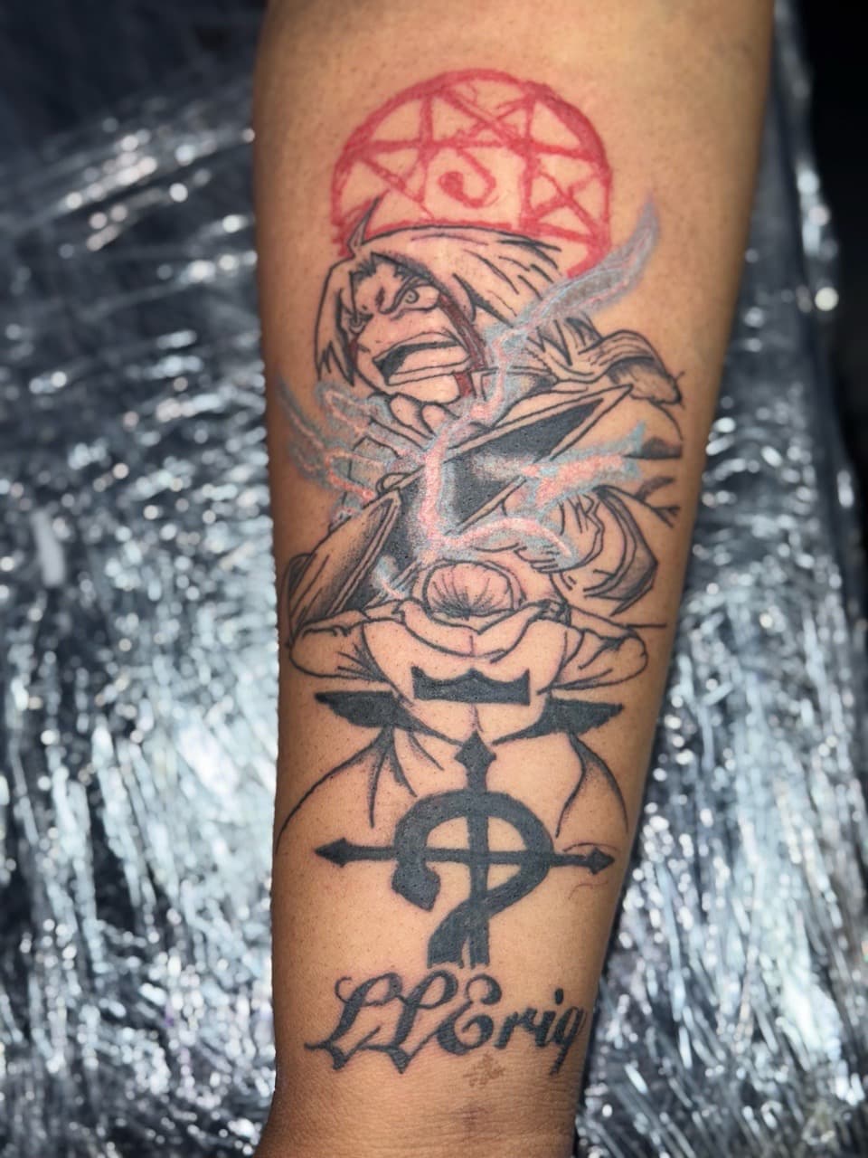 Anime + Black-work energy tattoo on Forearm by Edwaun_Randall on TattMe