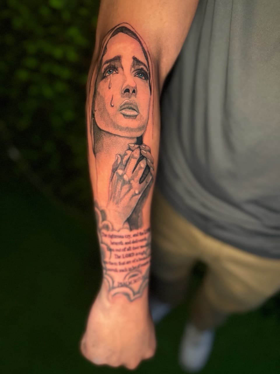 Black & Grey + Realism virgin mary tattoo on Forearm by Edwaun_Randall on TattMe