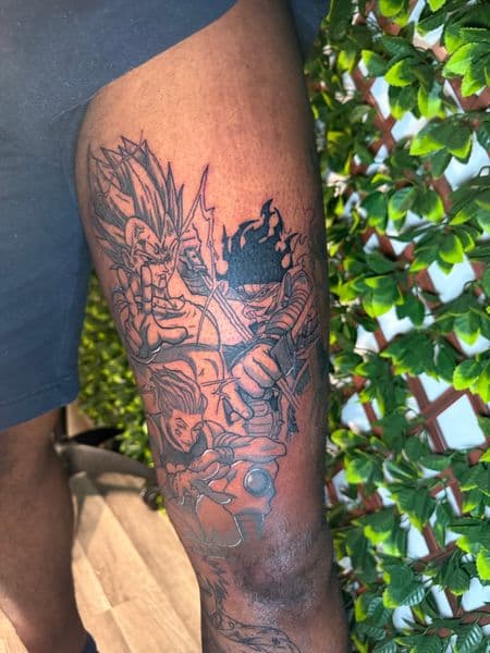 Anime + Pop Culture vegeta tattoo on Thigh by Edwaun_Randall on TattMe