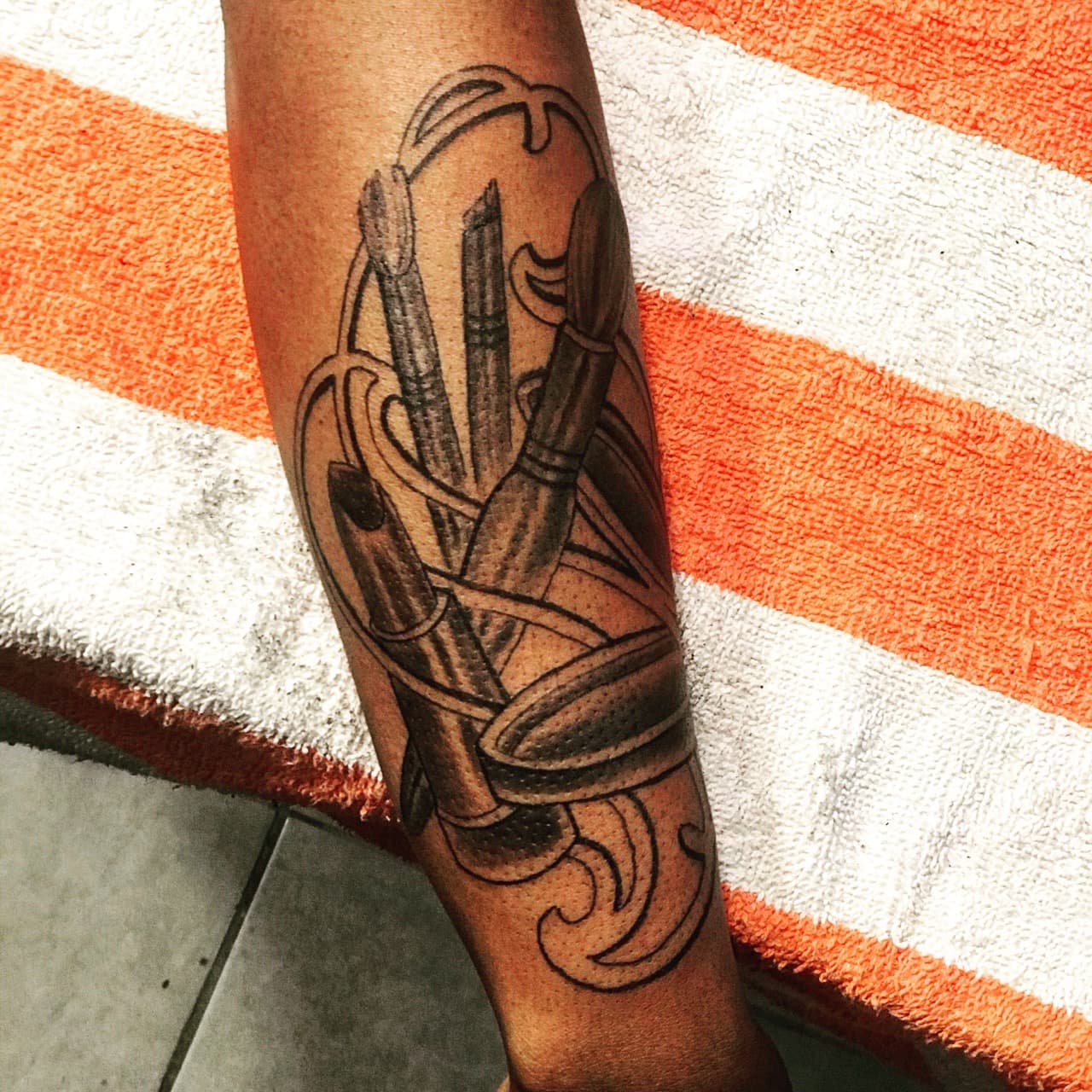 Black & Grey + Illustrative paintbrushes tattoo on Forearm by Mafia_Ink on TattMe