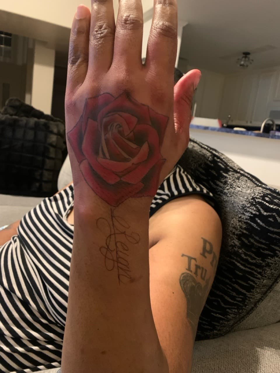 Color + Floral rose tattoo on Hand by Mafia_Ink on TattMe