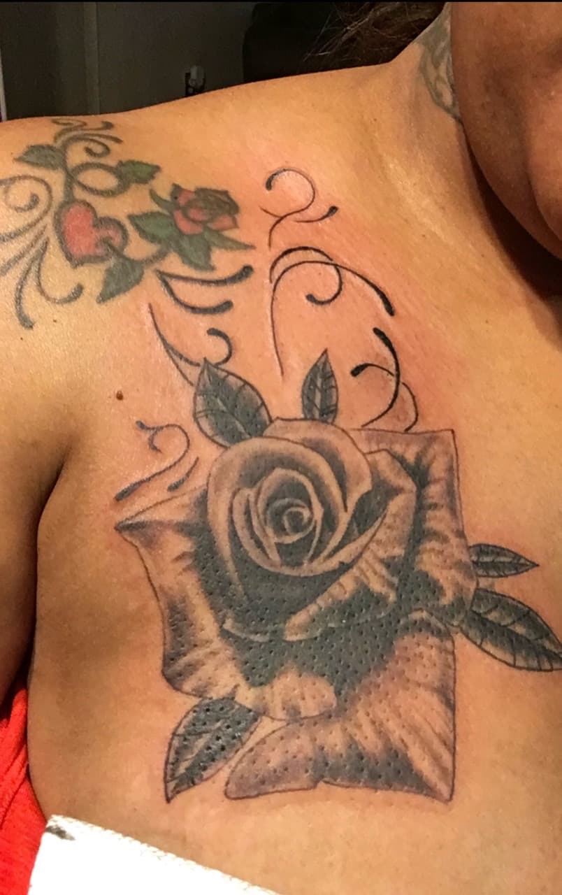 Black & Grey + Floral rose tattoo on Chest by Mafia_Ink on TattMe