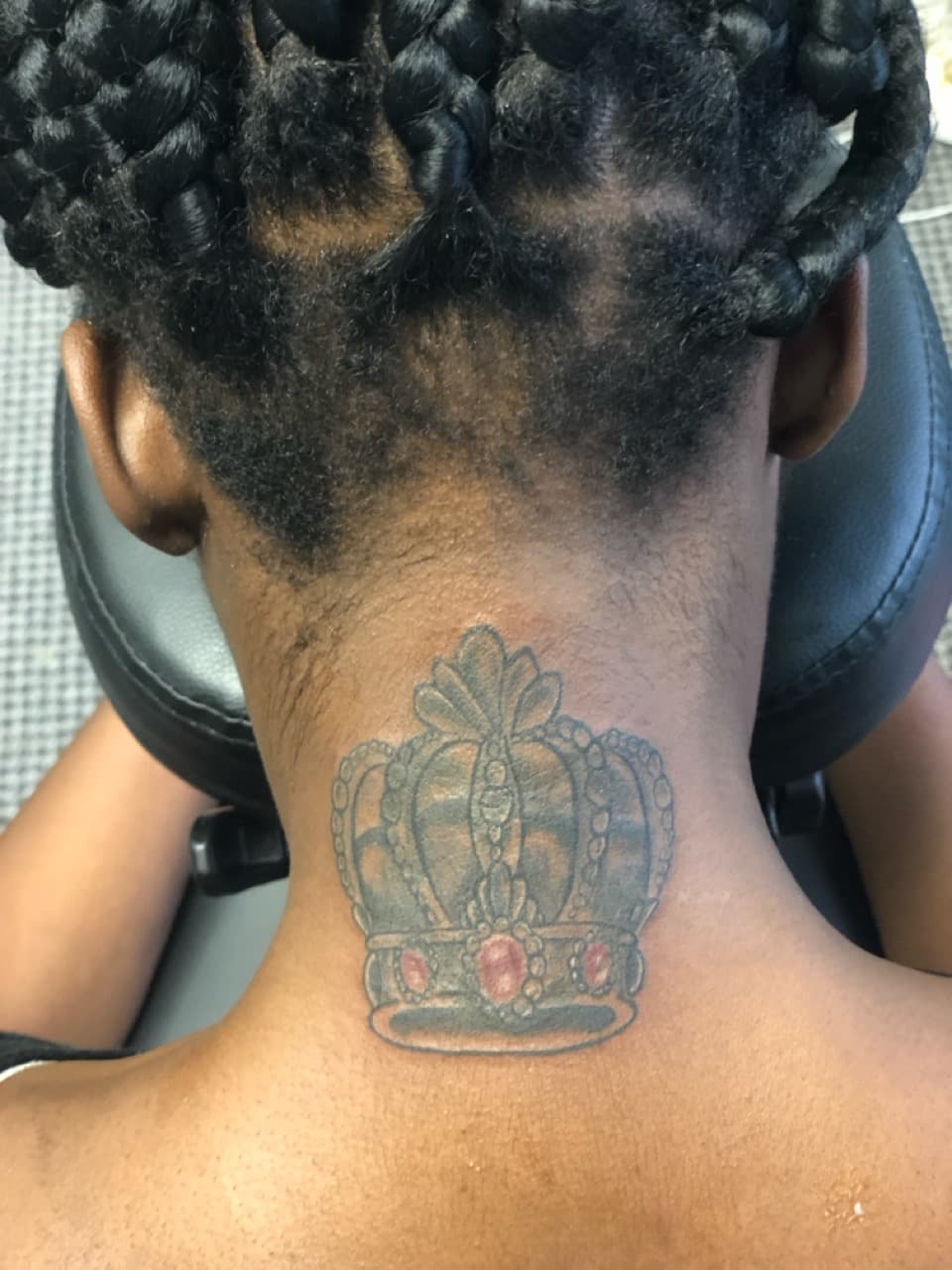 Illustrative + Color crown tattoo on Neck (Back) by Mafia_Ink on TattMe