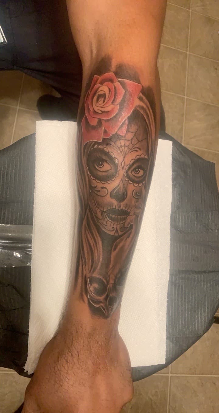 Black & Grey + Chicano sugar skull tattoo on Forearm by Mafia_Ink on TattMe