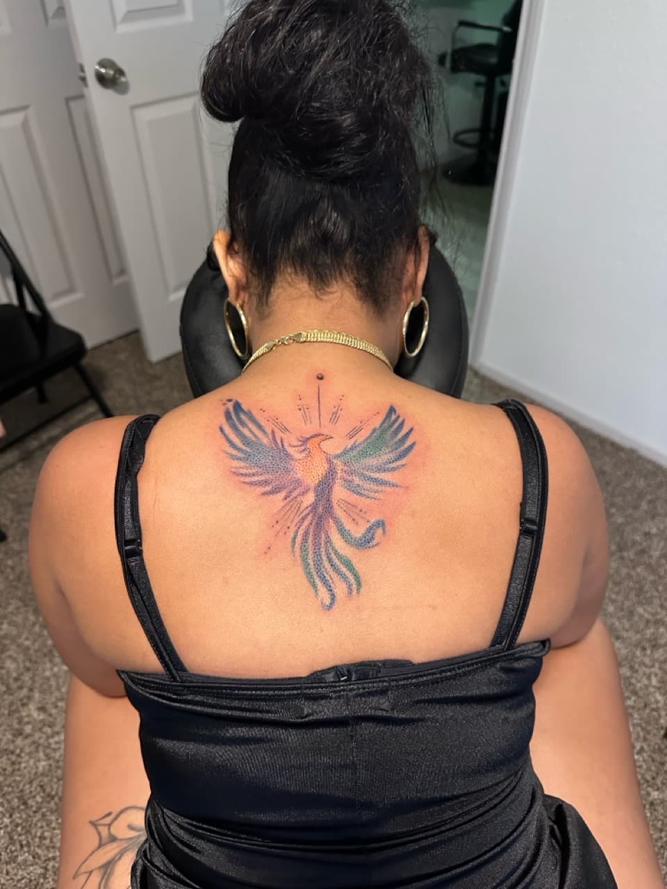Color + Illustrative phoenix tattoo on Upper Back by Mafia_Ink on TattMe