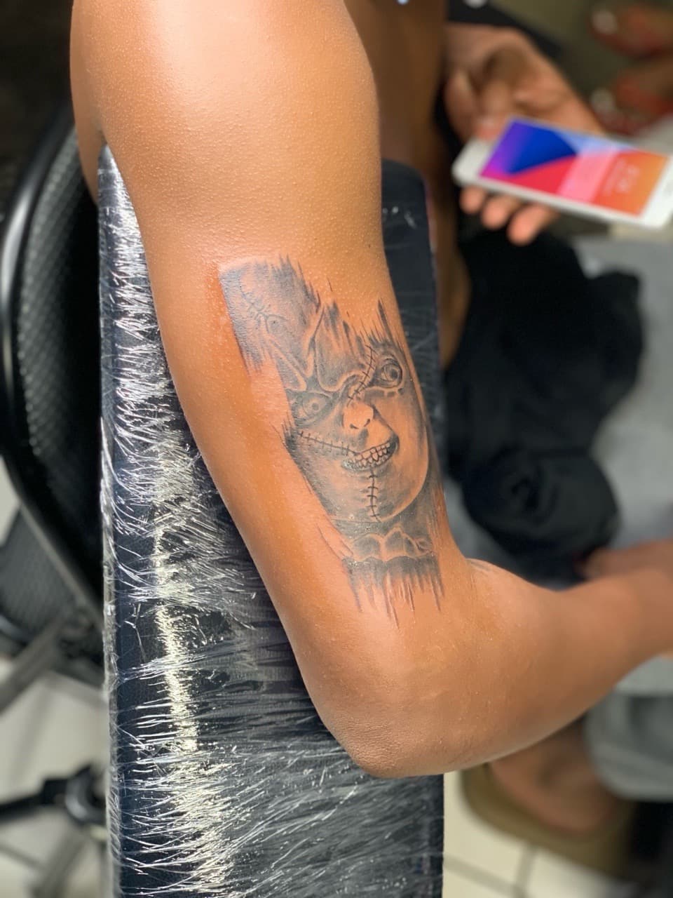 Black & Grey + Horror chucky tattoo on Forearm by Mafia_Ink on TattMe