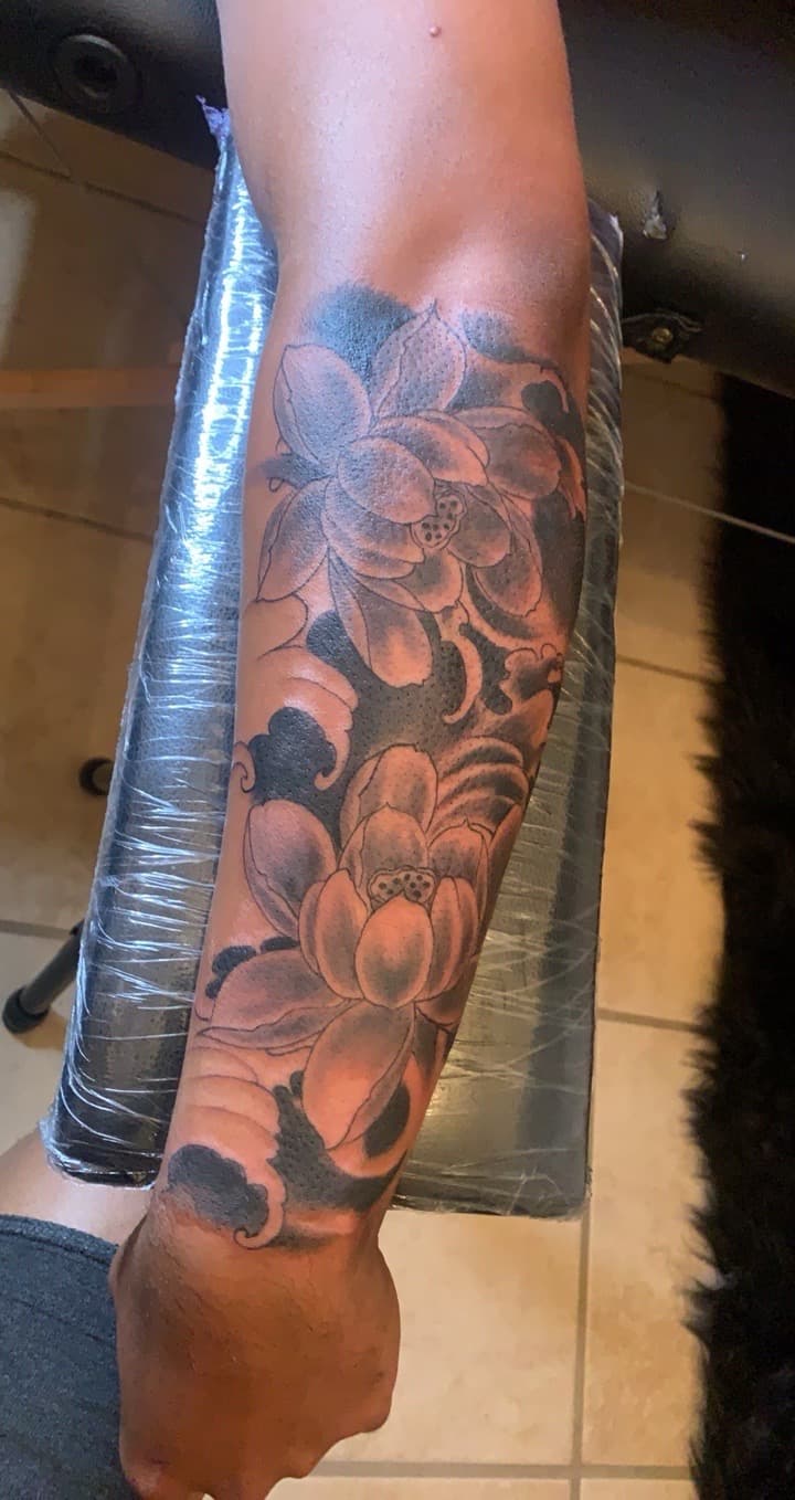 Black & Grey + Japanese lotus tattoo on Forearm by Mafia_Ink on TattMe