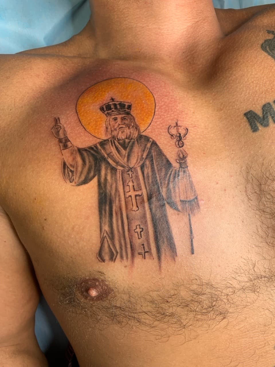 Black & Grey + Religious saint tattoo on Chest by Mafia_Ink on TattMe