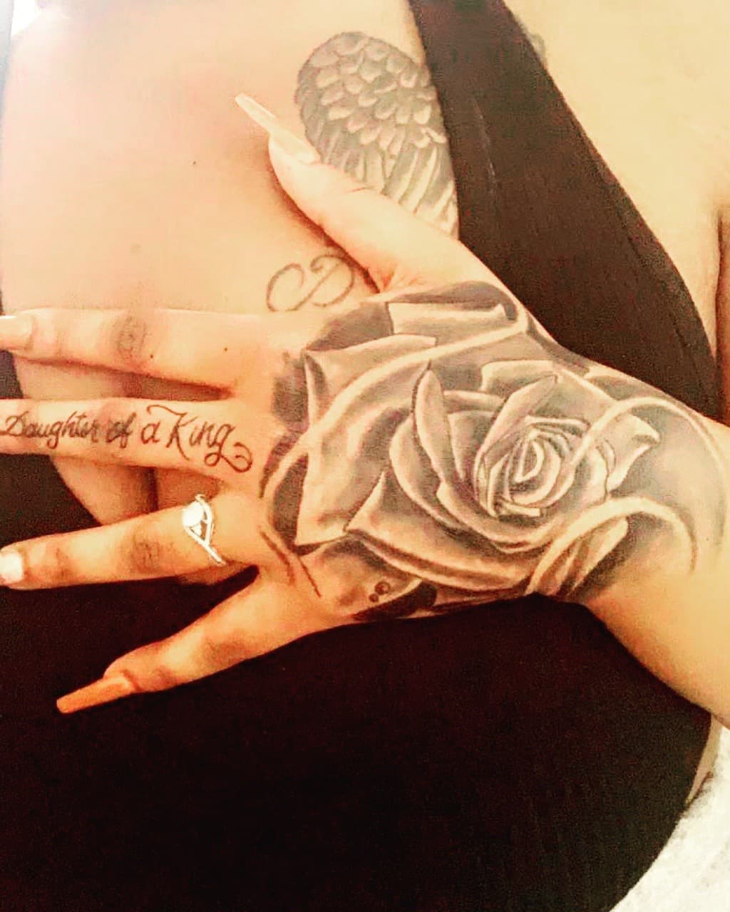 Black & Grey + Lettering rose tattoo on Hand by Mafia_Ink on TattMe