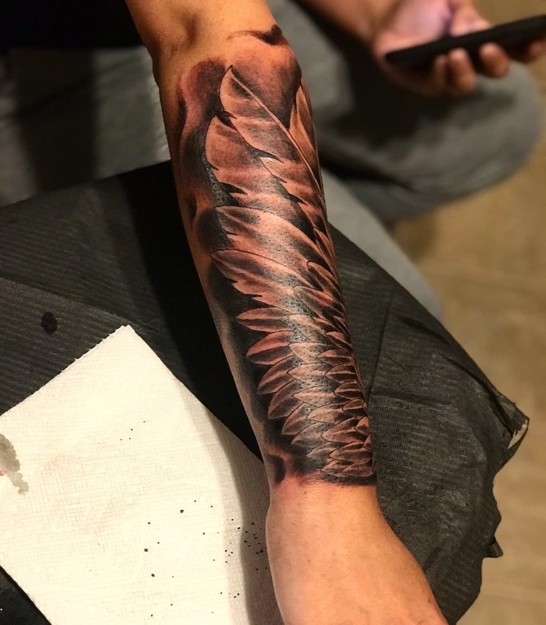 Black & Grey + Illustrative wings tattoo on Forearm by Mafia_Ink on TattMe