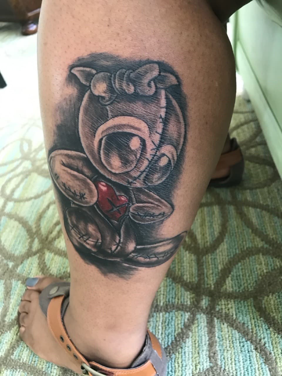 Black & Grey + Illustrative voodoo doll tattoo on Calf by Mafia_Ink on TattMe
