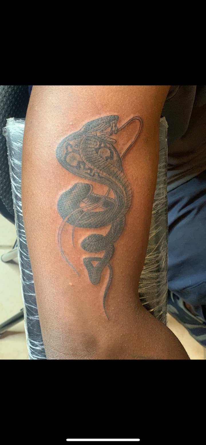Black & Grey + Tribal cobra tattoo on Forearm by Mafia_Ink on TattMe