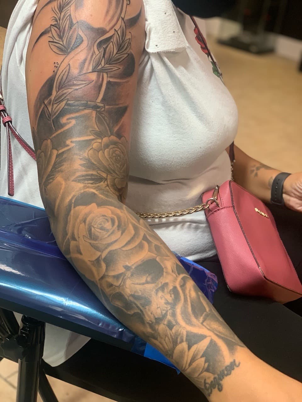 Black & Grey + Floral roses tattoo on Full Sleeve by Mafia_Ink on TattMe