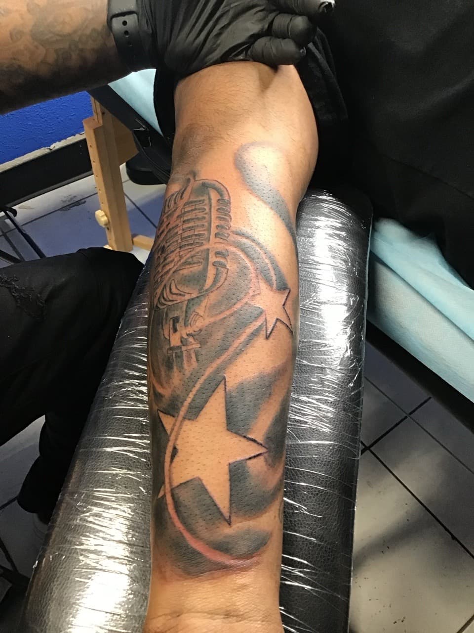 Black & Grey microphone tattoo on Forearm by Mafia_Ink on TattMe