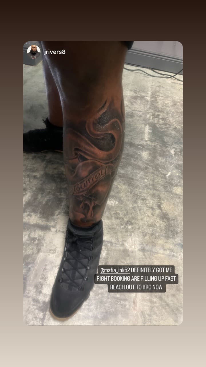 Black & Grey + Script swirls tattoo on Calf by Mafia_Ink on TattMe