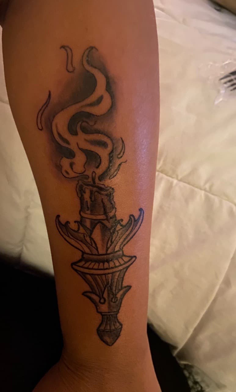 Black & Grey + Illustrative candle tattoo on Forearm by Mafia_Ink on TattMe