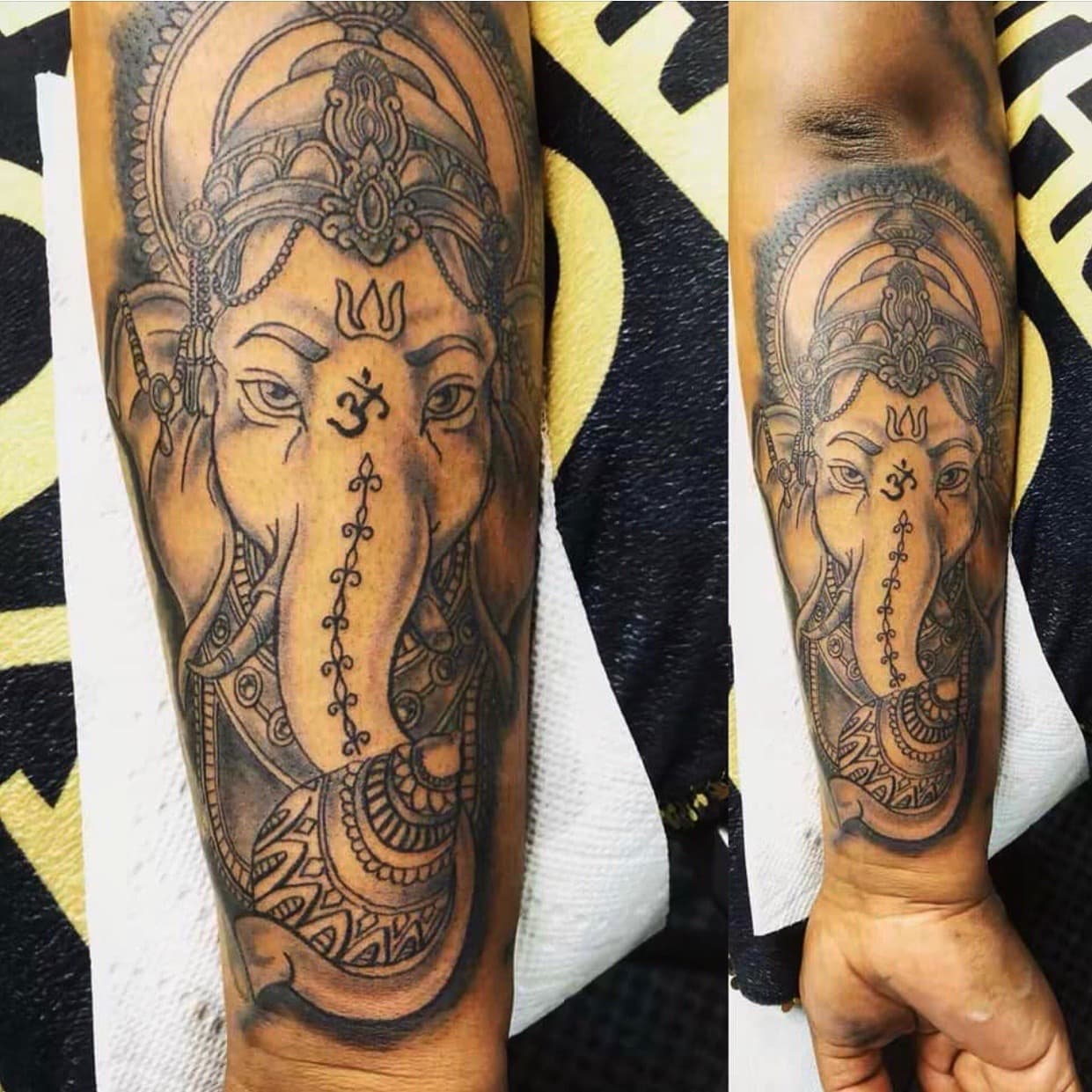 Black & Grey + Illustrative ganesha tattoo on Forearm by Mafia_Ink on TattMe