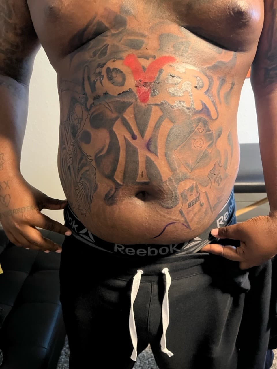 Black & Grey + Lettering yankees logo tattoo on Stomach by Mafia_Ink on TattMe