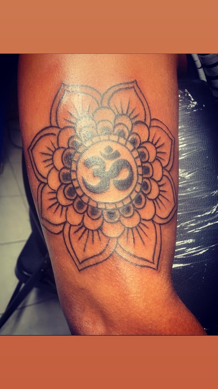 Black-work + Geometric om symbol tattoo on Forearm by Mafia_Ink on TattMe