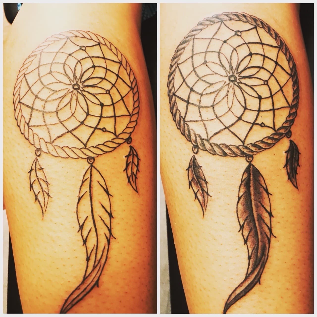 Black & Grey + Line-work dreamcatcher tattoo on Calf by Mafia_Ink on TattMe