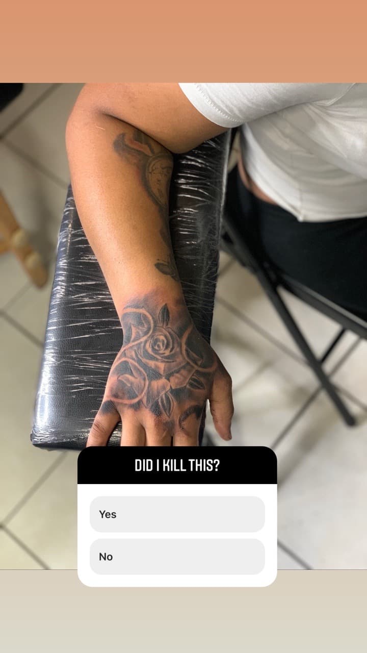 Black & Grey + Floral roses tattoo on Hand by Mafia_Ink on TattMe