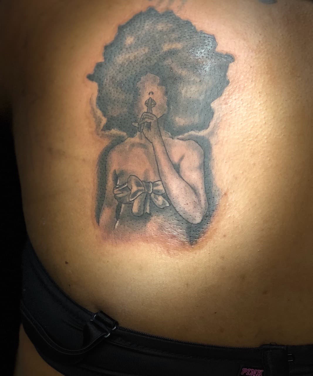 Black & Grey + Illustrative woman tattoo on Upper Back by Mafia_Ink on TattMe