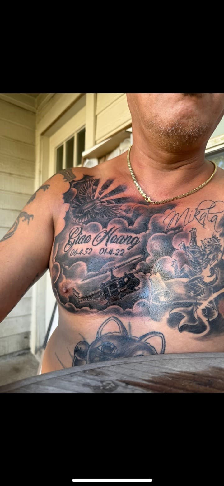 Black & Grey + Lettering dove tattoo on Chest by Mafia_Ink on TattMe