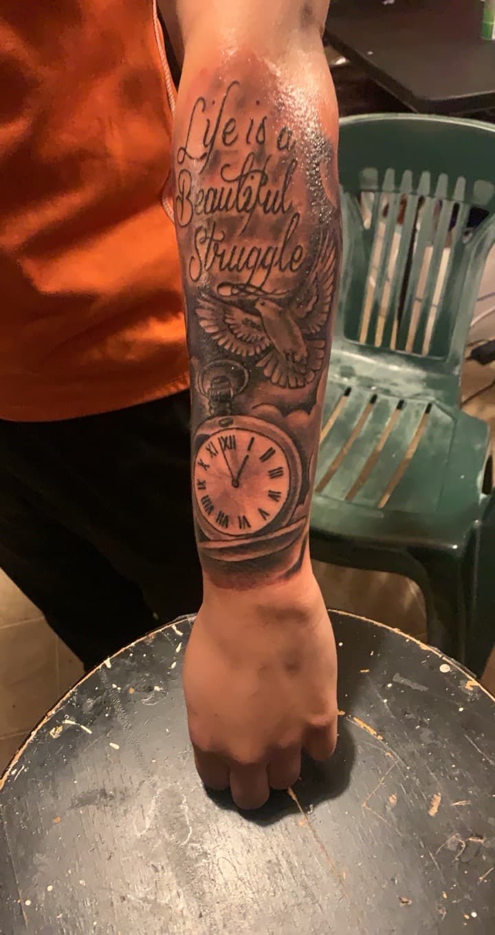 Lettering + Script dove tattoo on Forearm by Mafia_Ink on TattMe