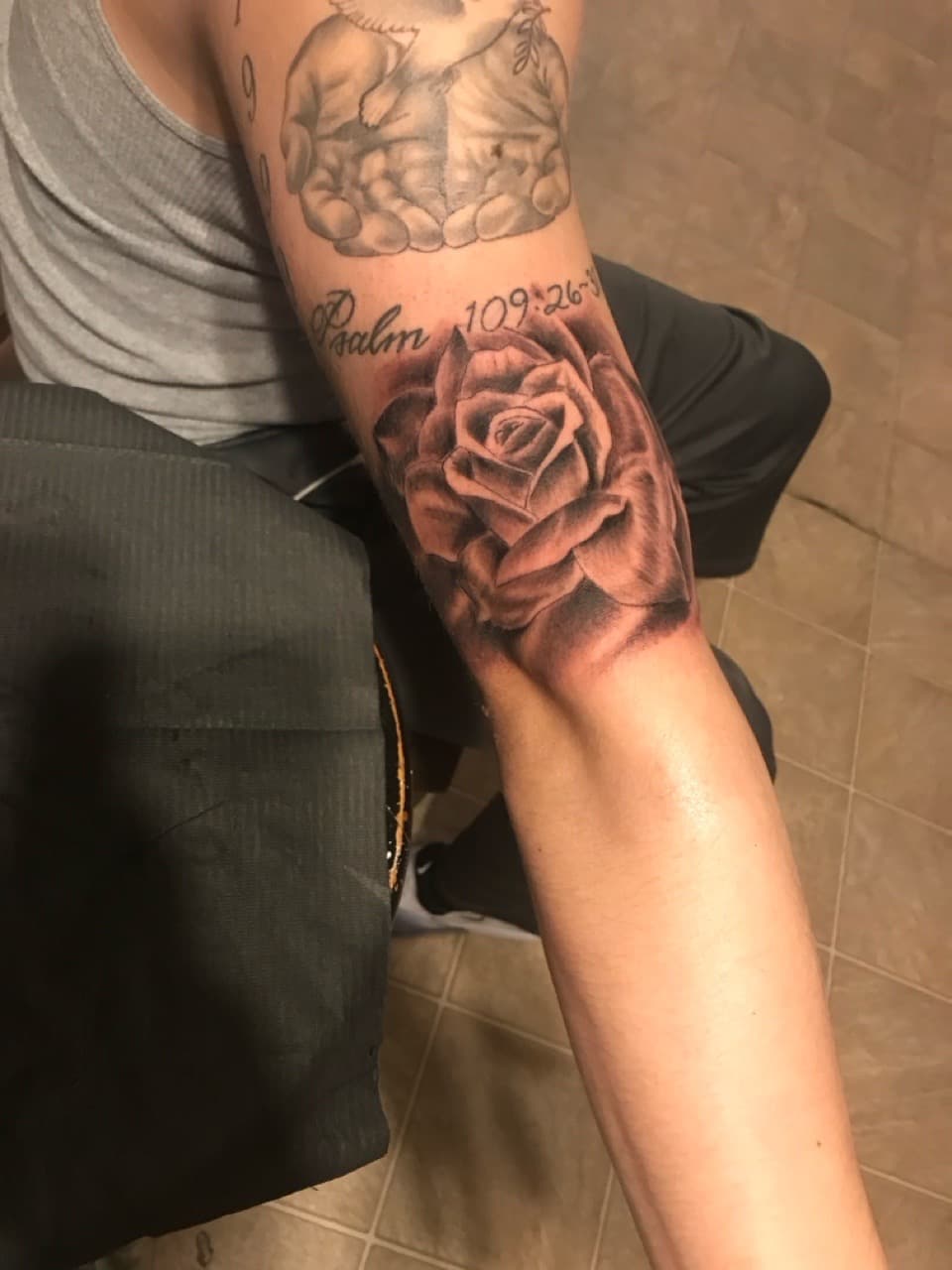 Black & Grey + Realism rose tattoo on Elbow by Mafia_Ink on TattMe