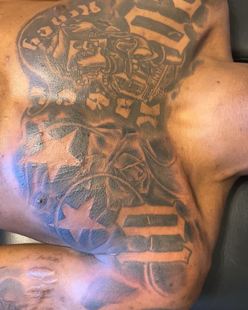 Black-work + Lettering stars tattoo on Chest by Mafia_Ink on TattMe