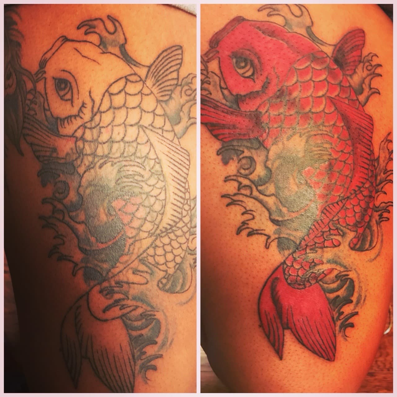 Japanese + Color koi tattoo on Upper Arm by Mafia_Ink on TattMe