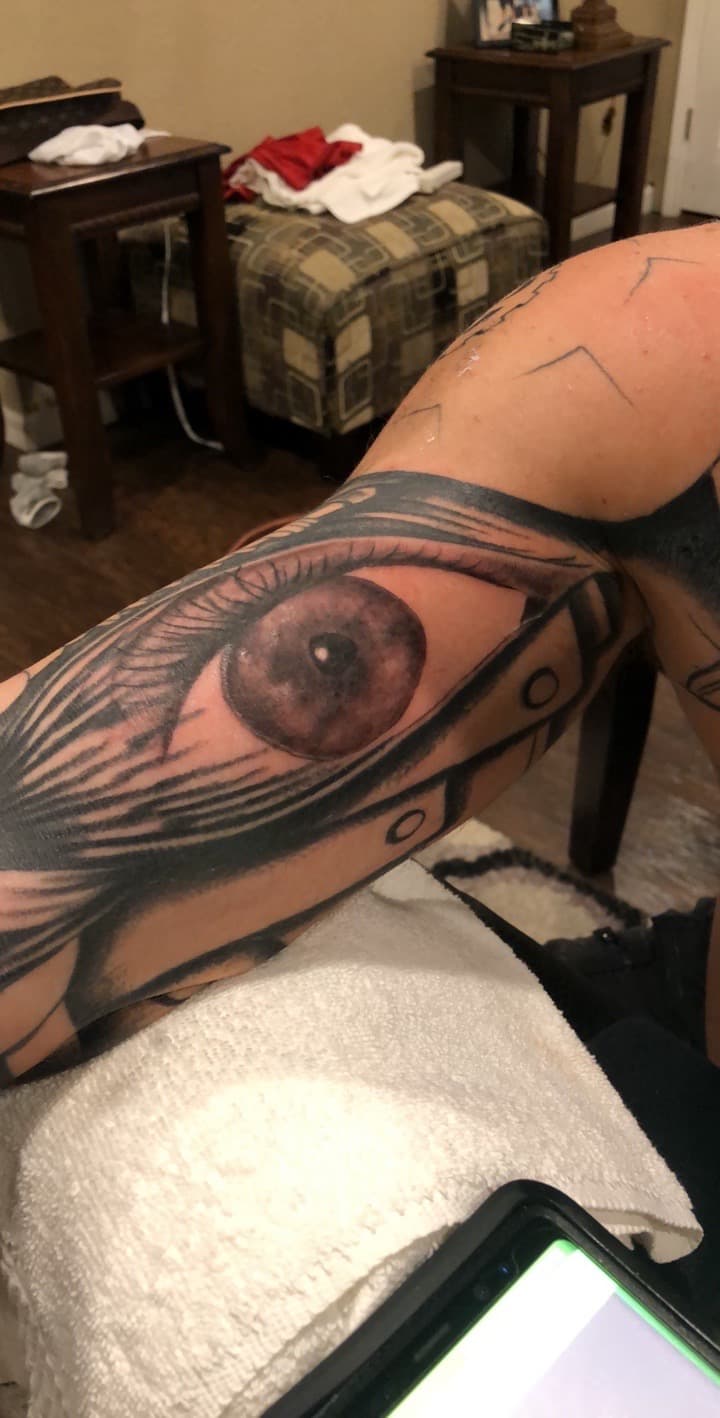 Black & Grey + Realism eye tattoo on Upper Arm by Mafia_Ink on TattMe