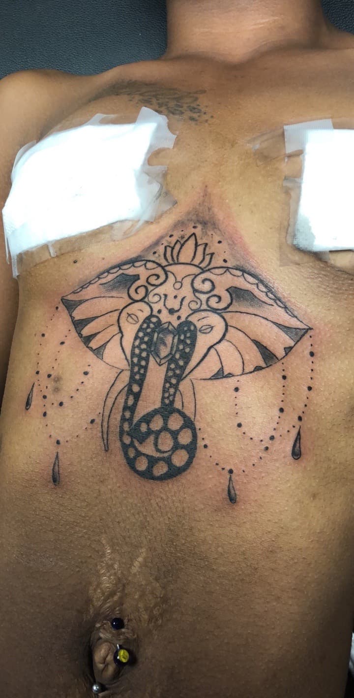 Black-work + Dot-work elephant tattoo on Sternum by Mafia_Ink on TattMe