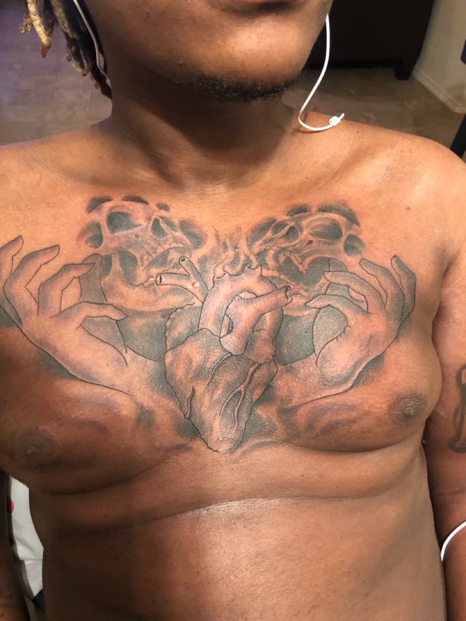 Black & Grey + Illustrative heart tattoo on Chest by Mafia_Ink on TattMe