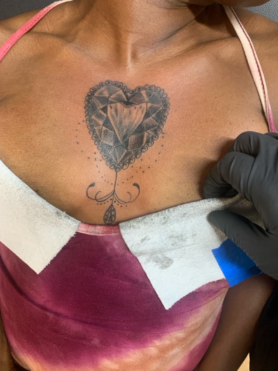 Black & Grey + Illustrative heart tattoo on Sternum by Mafia_Ink on TattMe
