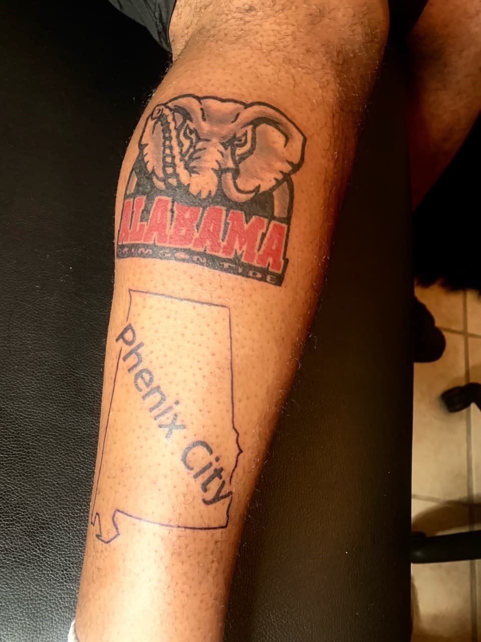 Pop Culture + Lettering elephant tattoo on Calf by Mafia_Ink on TattMe